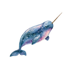 Narwhal, watercolor design element isolated on white background © John