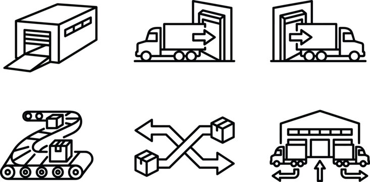 Return merchandise and reverse logistics process icons.