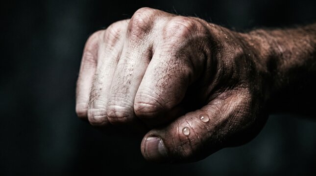 detailed Macro photo of human hand clenched knuckles white showing abstract micro structural details and textures with professional studio lighting