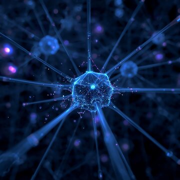 Abstract 3D render of futuristic neural network and artificial intelligence connection.