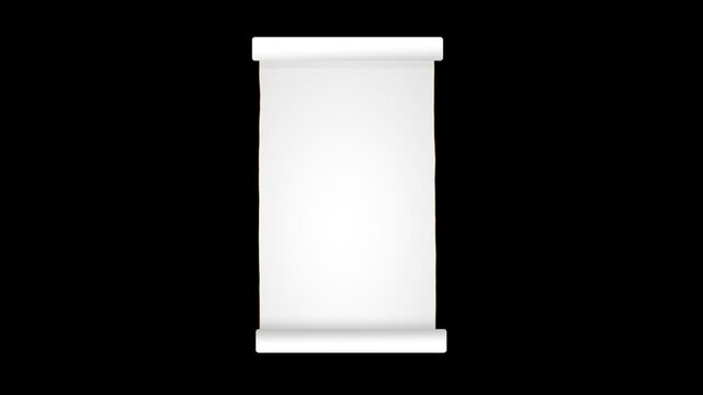 A blank white paper scroll unrolls downwards to reveal a large vertical copy space on isolated black and green screen backgrounds.