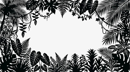 Tropical leaf frame silhouette in black and white. © Sakduna