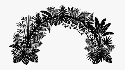 Tropical leaf arch silhouette illustration in black and white. © Sakduna