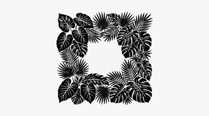 Tropical Leaf Frame Illustration in Black and White. © Sakduna