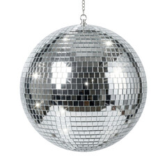 Fototapeta premium Shiny disco ball hanging on a silver chain, cut out, stock png, isolated on transparent background