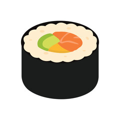 Japanese maki sushi roll with salmon avocado and cucumber vector illustration. Futomaki isolated on white background. Flat cartoon food icon © bytaristudio