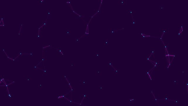 Abstract network of glowing lines and dots forming geometric shapes in dark space motion graphic.