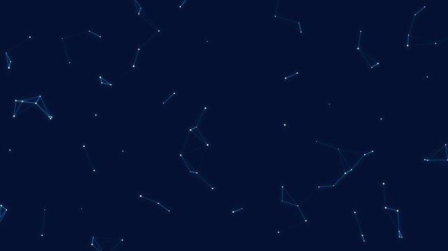 Abstract blue plexus background with moving network dots and lines connecting in dark space.