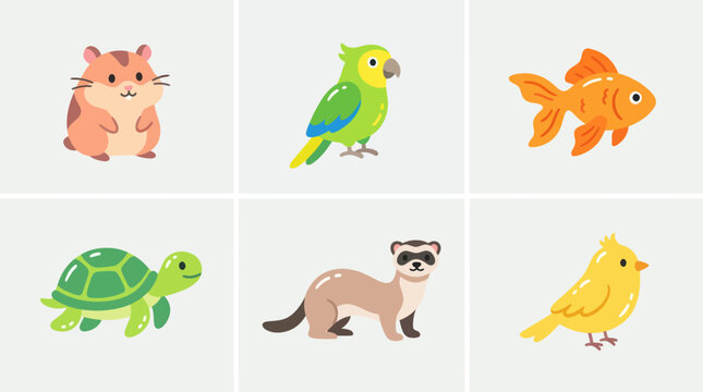Collection of cute domestic animal illustrations