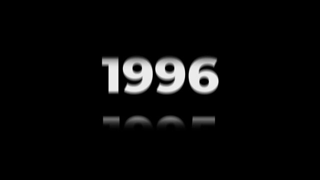Reverse 37 year counter animation scrolling back from 2026 to 1989. White 3D text on black background. Going back in time flashback and history timeline motion graphics concept.