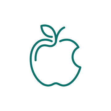 Blue line art bitten apple icon with minimalist style.