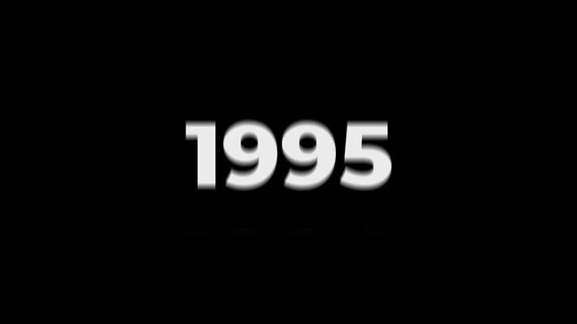 Reverse 38 year counter animation scrolling back from 2026 to 1988. White 3D text on black background. Going back in time flashback and history timeline motion graphics concept.