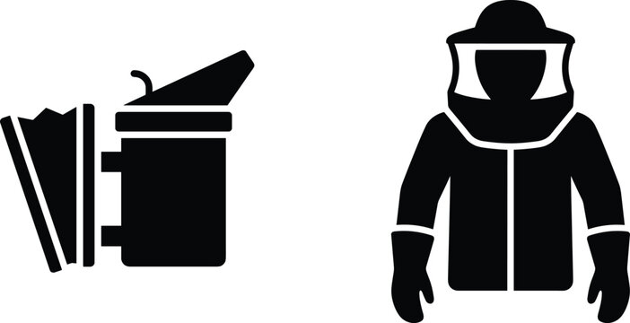 Industrial worker and document archive icons isolated on white background black silhouette collection for labor safety and office storage concepts