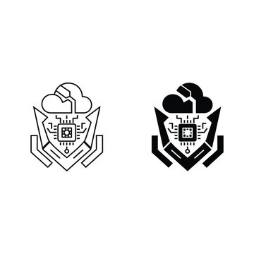 Two abstract logos featuring cloud computing and technology symbols, digital transforma