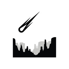 Meteorite flying over city skyline silhouette. © Fina