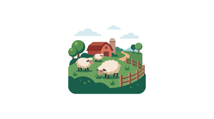 Naklejka premium Sheep Grazing on Green Hill Farm.