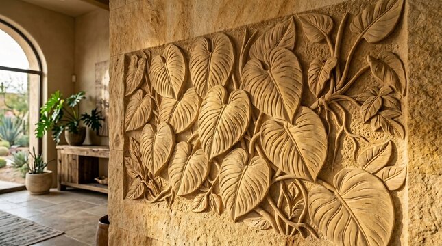 Intricate sandstone bas relief carving