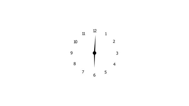  Clock face time lapse on white background.Clock icon  style 12 hours clock   twenty four hours lapse animation. black  colour Time ticking on classic wall clock. 