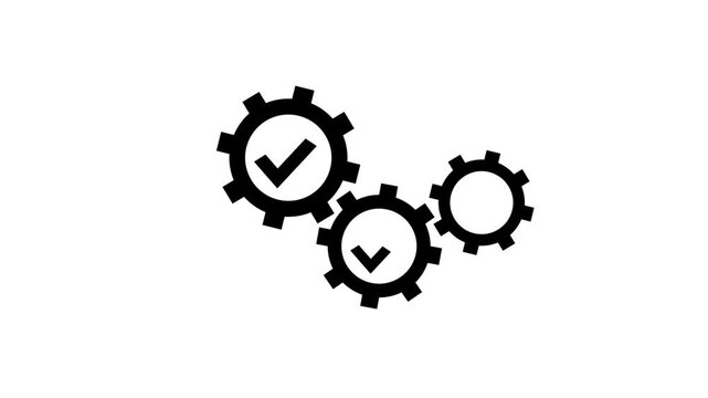 Gear icon animation with spinning black gears and dashed lines suits tech tutorials, mechanical presentations, engineering videos, and manufacturing content.