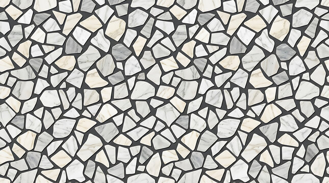 Gray and white cobblestone pavement surface texture with cobblestone