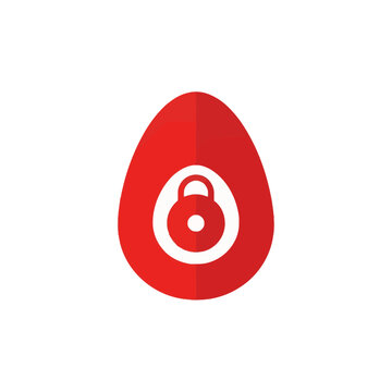Red egg shape with white padlock icon inside.