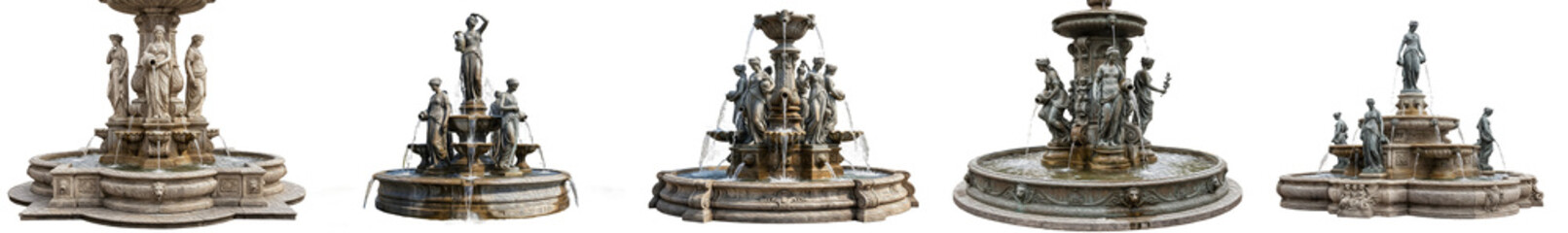 Obraz premium set of Water fountains/Tiered fountain isolated on withe background PNG photo 