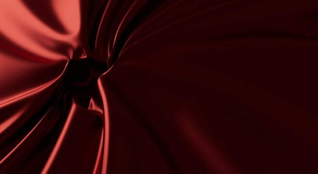Luxurious dark red satin fabric with elegant folds and swirling textures