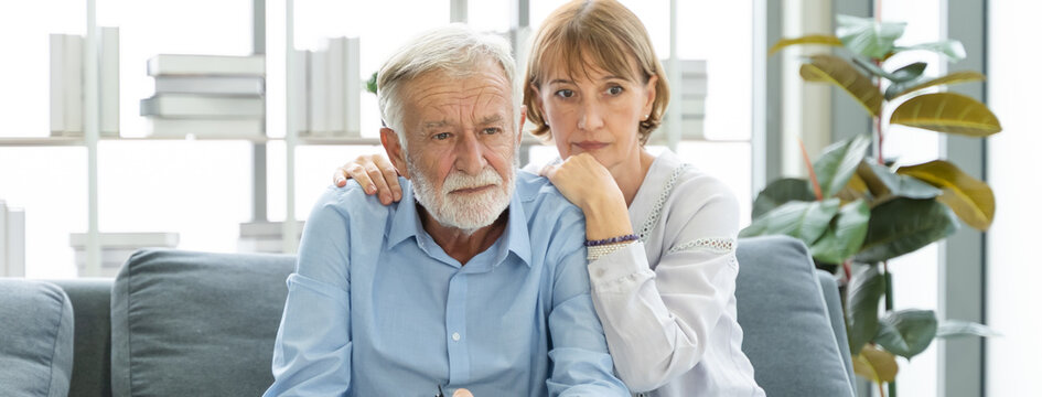 Stressed senior man worrying about illness cancer.