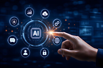 Obraz premium Artificial Intelligence and Global Network Integration Concept