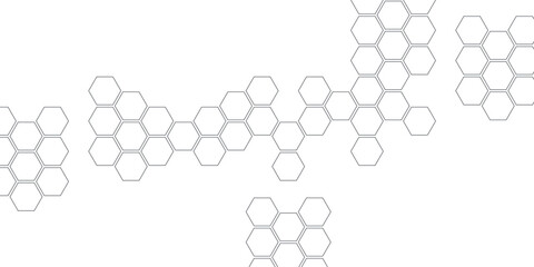 White hexagon background with abstract black honeycomb outlines, linear geometric cells and clean structure, modern tech design for wallpaper, cover and web. © Mst