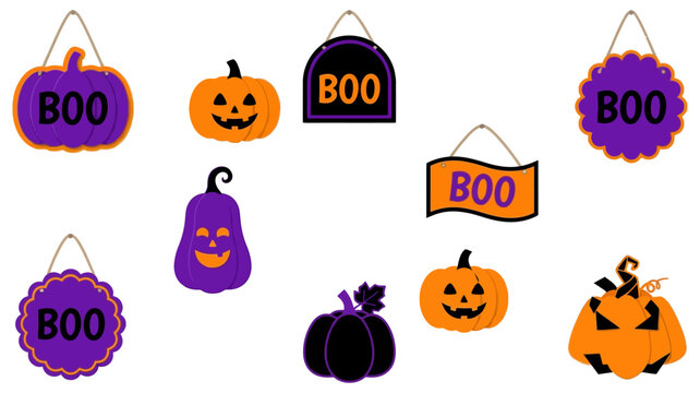 Halloween decorations pumpkins and boo signs