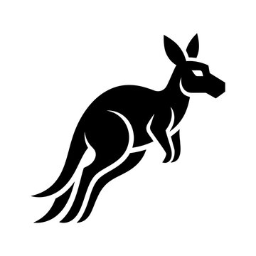 Black kangaroo leaping silhouette logo icon.