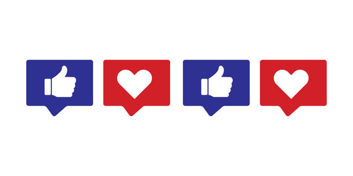 Social media reaction icons set with thumbs up and heart Vector