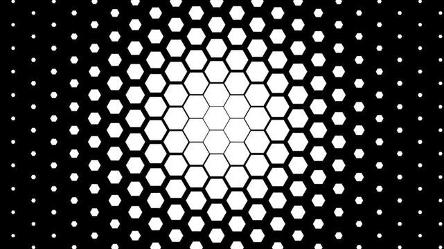 White Halftone Dots Transition Scaling Up on Black Background Creating a Smooth Reveal Effect for Motion Graphics, Video Editing, Creative Compositing, Seamless Animated Matte, Modern Motion Design