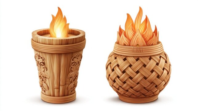 Wooden lanterns illuminate with cozy glowing firelight