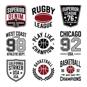 Varsity sports badge vector set retro Chicago basketball logo patch for jersey t-shirt print