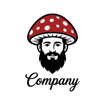 Character logo of man wearing mushroom hat.