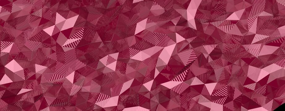 Abstract geometric background featuring a mosaic of triangular shapes in pink and maroon shades.