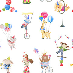 Watercolor Circus Performers Action Seamless Pattern © Ilona