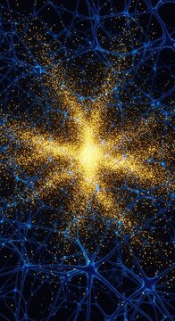 Vibrant golden light particles floating within a deep blue neurological network, symbolizing the euphoric surge of natural brain chemicals, inner, health, natural