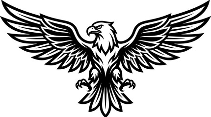 Obraz premium Eagle with Spread Wings Tattoo Vector Design, Black Silhouette Bird Illustration Symbolizing Freedom, Flight and Wildlife Art