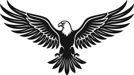 Obraz premium Majestic Eagle with Spread Wings Silhouette Vector Illustration Symbolizing Freedom, Flight, Nature, Wildlife and Tribal Tattoo Design