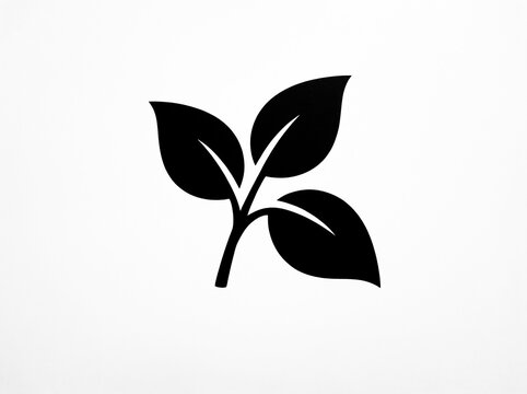 Minimalist black icon of a small leafy plant branch with minimalist, environment