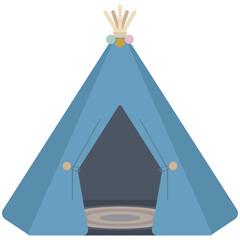 Blue fabric kids teepee tent illustration for playful playroom and creative nursery bedroom decoration © achmad