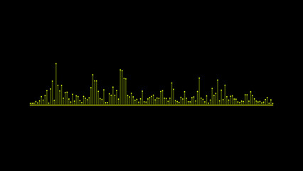 Fototapeta premium A yellow digital audio frequency waveform visualizer with vertical bars isolated on a solid black background, for music media player