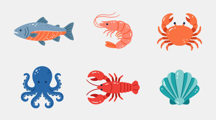 Collection of seafood icons © arg