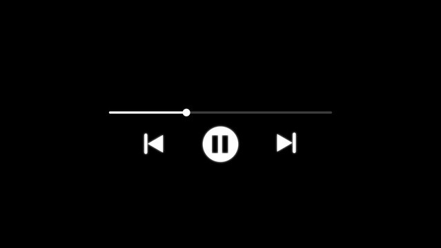 A white media player control interface with a progress bar, skip buttons and a pause isolated on a solid black background