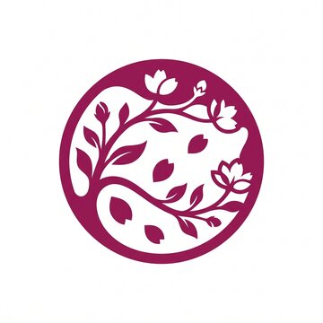 Magenta Circular Floral Ornament with Stylized Vines and Blossoms for Nature Logo Design