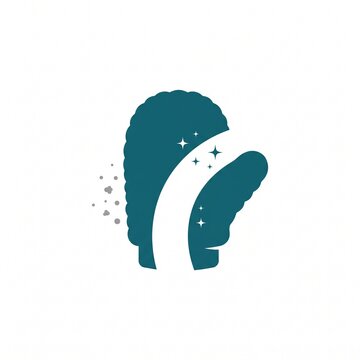 Minimalist graphic icon of a scrubbing mitt with sparkling clean highlights, representing spotless hygiene, efficient household cleaning, and fresh home care