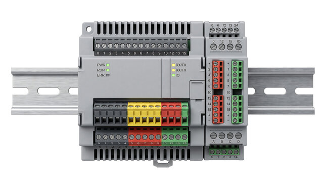 Industrial PLC Controller Module Isolated on White Background Ultra Realistic 